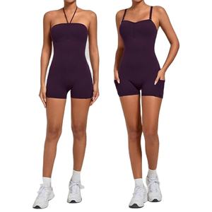 Mono Deportivo de Secado Rápido para Mujer, de Spandex/Nylon, con Hombros Descubiertos, Tirantes Ajustables, Bolsillos Laterales, Corto, para Yoga y Actividades al Aire Libre - Product Image 1