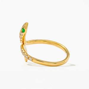 Anillo de Serpiente de Oro Amarillo de 14K con Esmeralda de 0.37 Ct y Diamante Cultivado en Laboratorio de Corte Redondo F VS2, Joyería de Compromiso de Oro Blanco - Product Image 3