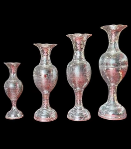 Pièce maîtresse de mariage argent miroir mosaïque Vase décoration pour Table Fiber de verre haut fleur bouteille partie décorative - Product Image 1