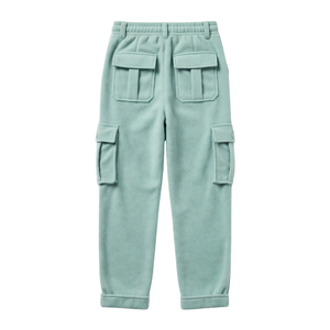 <b>Men's</b> Mint Green Sherpa <b>Lined</b> Heavyweight Cargo Joggers <b>Fleece</b> Pants Rivet Utility Pockets Drawstring Waist Winter Streetwear - Product Image 2