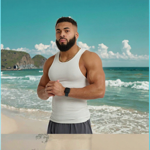 Camiseta Deportiva de Gimnasio para Hombre, Tejida, Transpirable, de Alta Calidad, Cuello en V, Ajuste Musculoso, Acanalada, 100% Poliéster, Color Sólido, Logotipo Personalizado OEM - Product Image 3