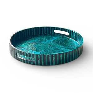 Bandeja Redonda de Madreperla Turquesa PERFECT ENTERPRISES, Bandeja de Servir Hecha a Mano con Mosaico, Bandeja Decorativa - Product Image 4