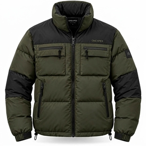 Men's Olive Green Puffer Jacket <b>Stand</b> Collar Zip Up Winter <b>Coat</b> Warm Casual Outdoor Streetwear Custom Private Label - Product Image 4