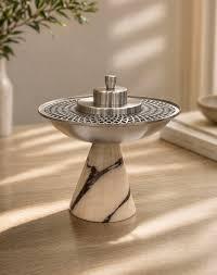 Brûleur d'encens de luxe en marbre naturel avec plateau perforé en métal – Support moderne pour encens et bakhoor pour la décoration de la maison et des hôtels - Product Image 4
