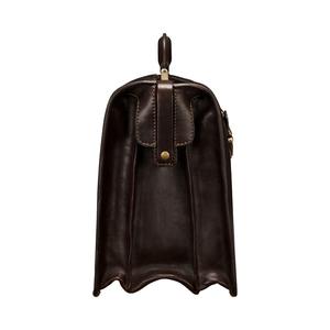 Porte-documents en cuir pleine fleur véritable marron foncé de haute qualité avec fermoir à bouton-poussoir pour homme, sac de bureau exécutif en cuir de vachette fait main - Product Image 4