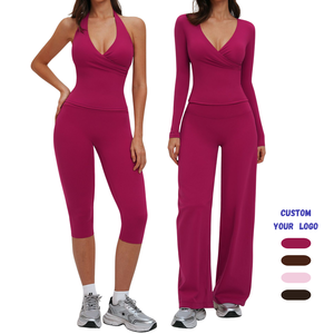 Conjunto Deportivo de Yoga de 3 Piezas, Transpirable, Ecológico, de Alta Calidad, Manga Larga, Pantalones Holgados Casuales, Mono para Gimnasio, Fitness y Ciclismo - Product Image 1