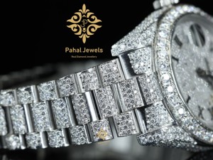 นาฬิกาเพชรสำหรับผู้หญิง Pahal Jewels ขนาด 40 มม. ตัวเรือนสแตนเลสทรงกลม ระบบอนาล็อก ควอตซ์ สายแฟชั่นหรูหรา พร้อมหน้าปัดแสดงวันที่ - Product Image 2