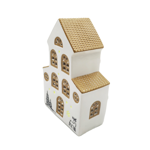 Casita de Cerámica con Linterna LED para Aldea Navideña, Adorno Luminoso, OEM ODM, Venta al por Mayor, Decoración Navideña para el Hogar - Product Image 6