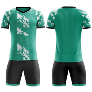 Conjunto de Camiseta de Fútbol Unisex Personalizada, Estampado Geométrico Verde, Cuello en V, 100% Poliéster, Absorbe la Humedad, Transpirable, Ajuste Atlético - Product Image 1