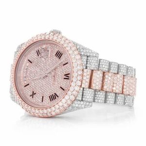 Montre de jour Moissanite Iced Out bicolore or rose et argent, style diamant de luxe, Hip Hop - Product Image 2