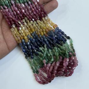 Cuentas ovaladas lisas de zafiro multicolor AAA, cuentas de zafiro arcoíris natural, hilo de cuentas para la fabricación de joyería, cuentas sueltas al por mayor. - Product Image 6