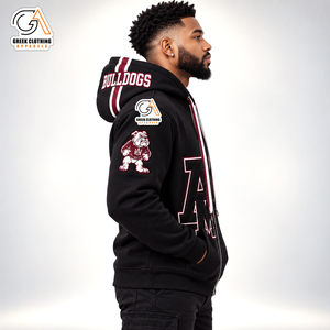 Sweat à capuche zippé noir pour homme avec imprimé lettres A&M et logo Bulldog – Coupe décontractée, respirant, idéal pour l'automne |   Coupe classique |   Design - Product Image 3
