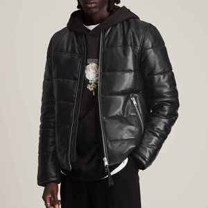Blouson en cuir matelassé léger et imperméable de couleur unique, style fermeture éclair, pour homme – Nouveauté - Product Image 6