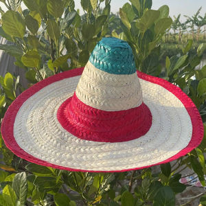Chapeaux de paille mexicains Sombrero vert et rouge, couleur naturelle, pour la plage, les sports de plein air, les événements décontractés, la pêche, la décoration, les cadeaux et l'artisanat - Product Image 1