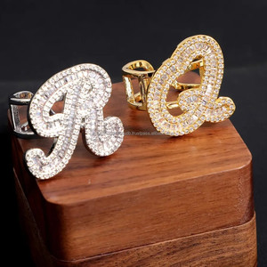 Custom <b>Initial</b> Letter <b>Ring</b> <b>With</b> Baguette Moissanite Diamond Iced Out Script Design Luxury Hip Hop Statement Jewelry For Men - Product Image 1