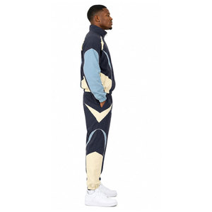 Survêtement pour homme bleu marine à blocs de couleur, manches longues, fermeture éclair, respirant, style sportif, pour l'automne, 100 % polyester, coupe classique - Product Image 4