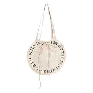 Bolsa de Mano Redonda de Lona Ecológica para la Playa, Bolsa de Compras de Tela de Algodón Beige con Logotipo Impreso Personalizado, Venta al Por Mayor - Product Image 1