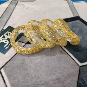 <b>Unique</b> Gold Flake Resin Craft Bangle Set Chunky Clear Acrylic Bracelets Handmade Designer Jewelry Women - Product Image 2