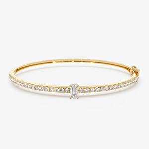 Yellow Gold Emerald Cut Lab Grown Diamond Tennis <b>Bangle</b> <b>Bracelet</b> - Product Image 1