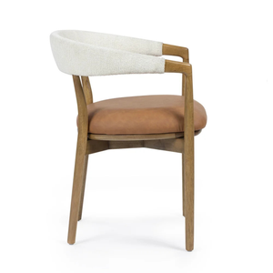 Chaise de salle à manger moderne en bois avec assise en cuir et dossier rembourré, design mid-century, mobilier pour la maison - Product Image 4