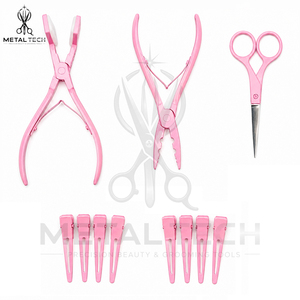 Meilleur Prix Fournisseur Direct Usine Kit d'Outils pour Extensions de Cheveux Roses Pince d'Application Ciseaux de Coiffure Aiguilles Courbes Pinces de Séparation - Product Image 6