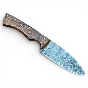 Couteau de poche pliant personnalisé en gros pour le camping et la chasse, lame en acier Damas, manche en bois, étui extérieur, OEM, DIY - Product Image 1