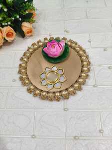 จานลายดอกบัวสีฝุ่นสำหรับตกแต่งงานดิวาลี ของตกแต่งโต๊ะงานแต่งงาน จานพูจาสำหรับงานดิวาลี ของตกแต่งงานพระพุทธเจ้าพระศุกรี - Product Image 4