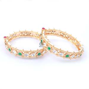 Krisha Polki Designer Wedding Bangles-Trendy Zinc Alloy & Brass Jewelry with Diamond & Pearl Accents - Product Image 3
