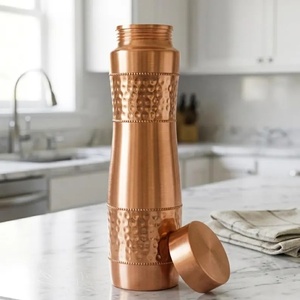 Natural Antimicrobial Copper Bottle and Cups Set – Hammered Edition Water <b>Storage</b> Decorative Hammering Bottle - Product Image 2