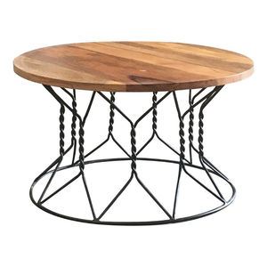 Set Of 2 Round Shape Metal And Wooden Coffee <b>Table</b> Black & <b>Brown</b> Finished For Home Living Room Decorative Furniture - Product Image 3
