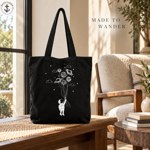 Bolsa de Lona Negra con Estampado de Astronauta y Asas Largas para el Hombro |   Bolsa de Compras con Diseño Espacial para Uso Diario, para Hombres y Mujeres - Product Image 4