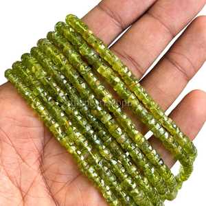 ลูกปัดเพอริดอทดิสก์ทรงล้อเหลี่ยมเจียระไนสีเขียวธรรมชาติ ลูกปัดพลอยเพอริดอทดิสก์ทรงยางรถยนต์สำหรับทำเครื่องประดับ - Product Image 3