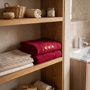 Ensemble de serviettes de bain en velours 100% coton, couleur unie, design simple, finition brodée, écologique, pour la maison, l'hôtel, le spa, 325 GSM Super - Product Image 1