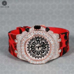 Reloj de Lujo para Hombre Charm, Bisel con Diamantes en Oro Rosa, Correa de Silicona Roja, Movimiento Mecánico Analógico, Fecha Automática, Caja de 40 mm, 10 Bar - Product Image 4