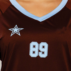 Maillot de sport personnalisé pour femme à manches longues et col en V, respirant, en polyester, pour entraînement, maillot de football américain marron personnalisé - Product Image 3