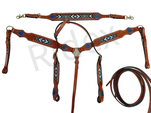 Juego de Cabezada, Pechopetral y Collar de Cuero Occidental Premium ADEEFA, Todas las Tallas, Artículos de Equitación de Alta Calidad, Precios al por Mayor - Product Image 1