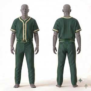 Conjunto de Uniforme de Béisbol Personalizado para Hombre, Jersey y Pantalones a Rayas Verde y Amarillo, Transpirable, Cierre de Botones, Corte Regular, Ropa para Todas las Temporadas - Product Image 1