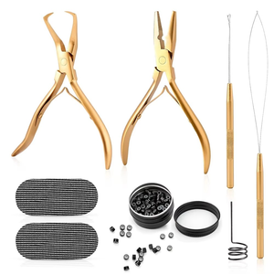 Nouvel ensemble d'outils pour extensions de cheveux avec micro-anneaux en acier inoxydable, pinces pour cheveux naturels, emballage personnalisé - Product Image 1