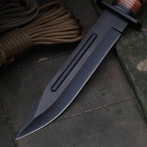 Couteau Bowie professionnel LEGACY BLADES en acier au carbone, revêtement noir, lame tranchante comme un rasoir, manche en bois, étui en cuir, OEM, camping - Product Image 6