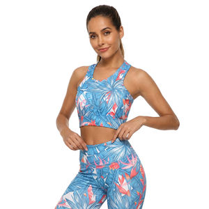 Print Solid Lace Yoga Set High Waist <b>Leggings</b> <b>Crop</b> Two Piece Activewear Front Logo Breathable Eco-Friendly Workout Wear - Product Image 4