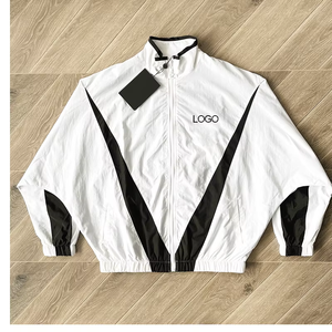 Ensemble de survêtement vintage deux pièces zippé pour homme, personnalisable avec logo imprimé, en polyester, style streetwear, coupe-vent, pour le jogging - Product Image 2