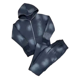 Regular Fit Custom Oversized Acid Wash <b>Full</b> <b>Zip</b> <b>Hoodie</b> Tracksuit Heavyweight 100%Cotton Fleece Streetwear Tracksuit Set - Product Image 1
