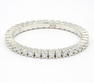 Fine Jewelry Classic <b>Stacking</b> Wedding <b>Rings</b> Set Zircon Eternity Engagement Band 925 Sterling <b>Silver</b> Rhodium Plated Prong Setting - Product Image 3