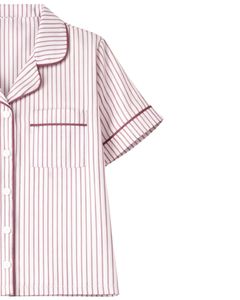 Conjunto de pijama para mujer a rayas blancas y marrones, de manga corta, con botones, estilo satén, dos piezas, para dormir o estar en casa. - Product Image 4