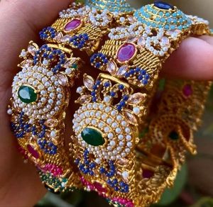 Trendy Artificial <b>Bangles</b> for Women with Fashion Jewelry <b>Sets</b> Gold Plated Stackable Bracelet Wedding Gift Collection - Product Image 3