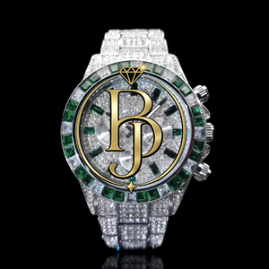 BRIVA JEWELS BJ005 Shanghai Emerald Frost 42mm Montre chronographe de luxe en acier inoxydable automatique mécanique pour homme 20mm Verre - Product Image 1