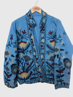 Veste en coton brodée à la main à motifs floraux, col mandarin, style Prairie Chic, grande taille pour femme, vêtement de printemps à manches longues, points ouverts