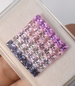 <b>Rainbow</b> Multi Sapphires Kunzite, Peach Morganite Squares Princess Cut 4 mm Mix Shade <b>Lab</b> Corundum Gemstone For Jewelry Makings - Product Image 4