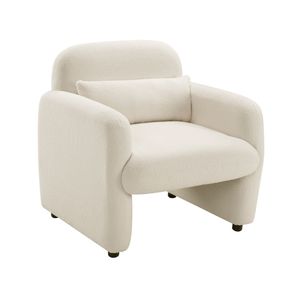Poltrona Contemporanea 1 Pezzo per Soggiorno Accogliente, Rivestimento in Tessuto Bouclé Beige, Struttura in Compensato, Cuscino Incluso - Product Image 4
