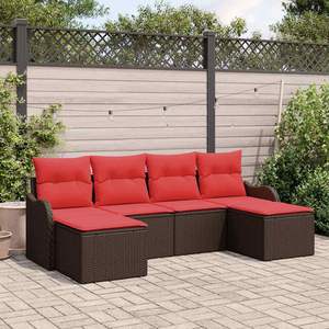 Ensemble de canapés de jardin en polyester marron 6 pièces avec coussins - Product Image 1
